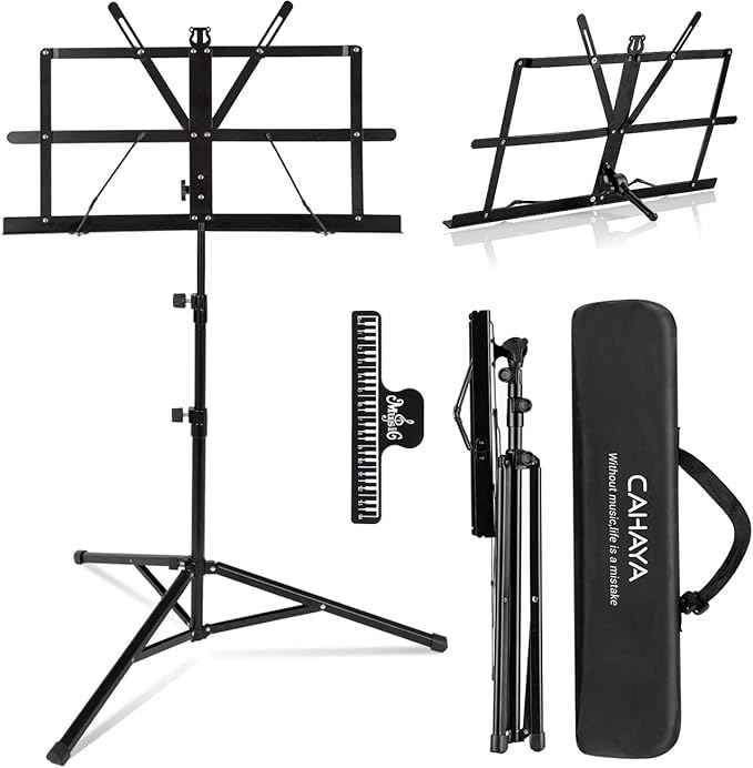 CAHAYA 2 in 1 Sheet Music Stand Folding Metal Dual Use Desktop Book