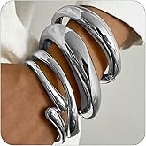 Moickoko 4Pcs Gold Bangle Bracelets for Women,14k Gold Plated Big Stackable Bangles Set,Trendy Cuff Bracelet Stack Fashion Jewelry Gifts