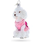 Poodle in Pink Costume Blown Glass Christmas Ornament