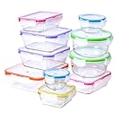 20 Piece Set - Glass Food Storage and Meal Prep Containers- Travel Safe Snap On Airtight Locking Lids with Microwave Steam Release Valve- Can Withstand Rapid Temperature Changes directly from Freezer to Oven- Small, Medium, Large, Square, Rectangle, and Circle - BPA Free Reusable Containers are Dishwasher Safe and Easy to Clean