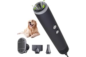 Pet Marvel Dog Dryer for Grooming - 3 Nozzles Portable Handheld Dog Hair Dryer for Large Dogs, High Velocity Dryer for Dogs with Smart Adjustable Speed and Temperature, Cat Hair Dryer, Grey