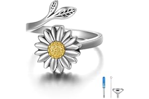 LONAGO Sunflower Cremation Ring for Ashes 925 Sterling Silver Daisy Urn Ring Jewelry Keepsake Hair Memorial Locket for Women Mom