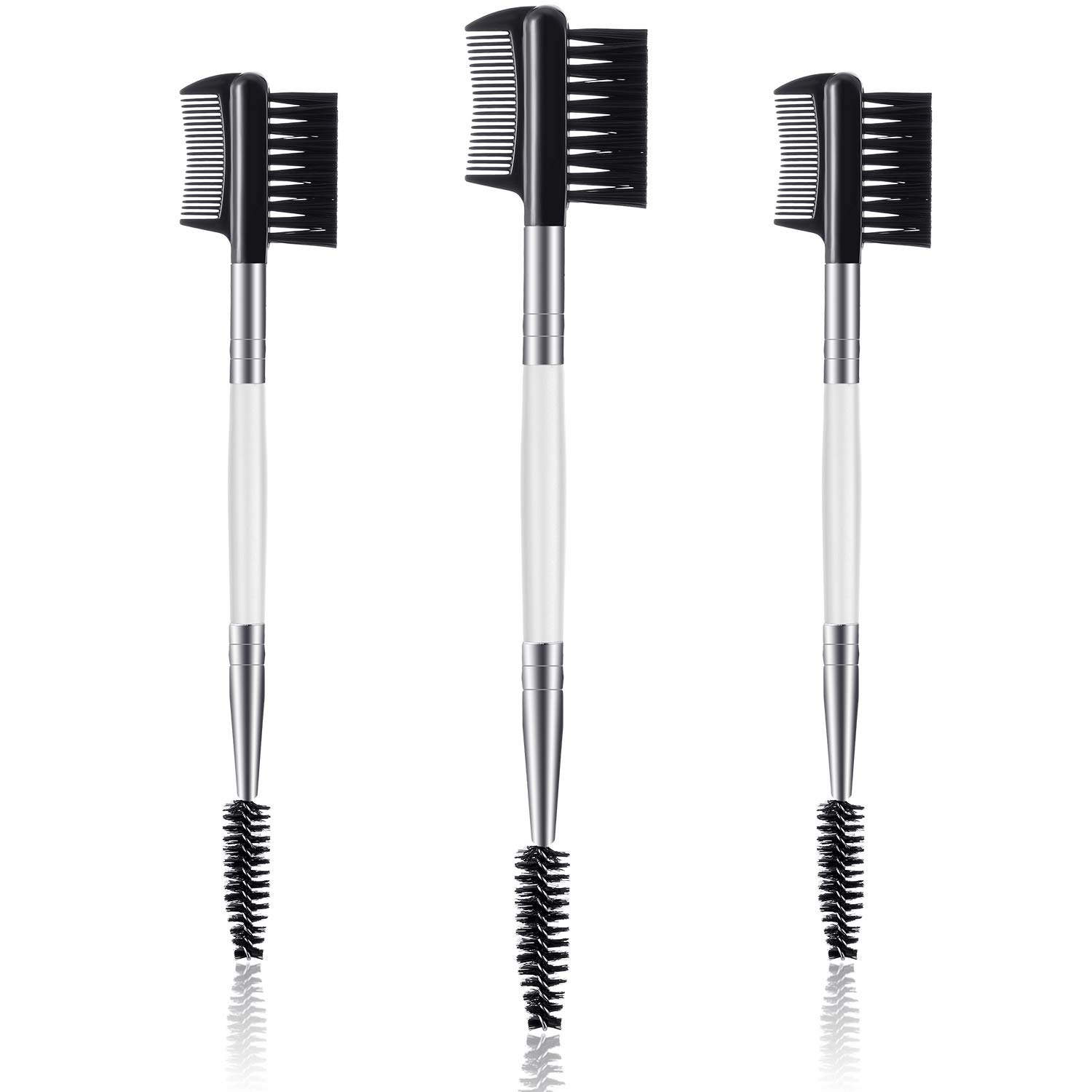 Photo 1 of 3 Pcs Eyebrow Brush Eyelash comb separator 3 Head Eyelash Shaper and Eyebrow Brush Dual Comb Double Head Makeup Grooming Tool for Women Cosmetic Separating Shaping Brow(White)