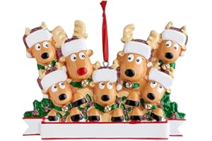 MOERBENCHI 2023 Personalized New Home Small Bulk DIY Custom Cute Reindeer Family of Seven Christmas Hanging Decorations Ornaments Kits Sets for Tree for Outdoors Christmas Deer
