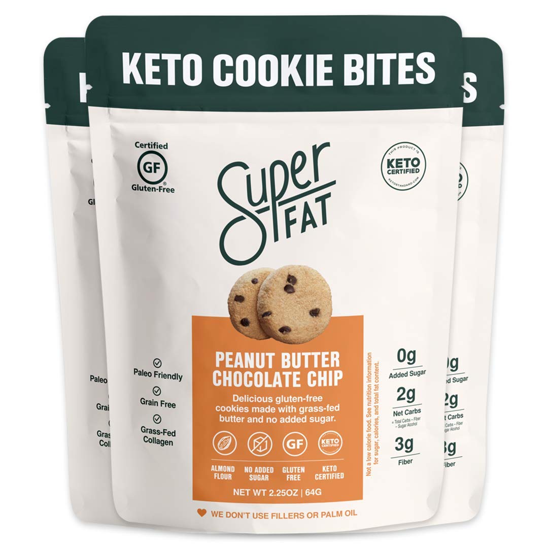 SuperFat Cookies Keto Snack Low Carb Food Cookies - Peanut Butter Chocolate Chip 3 Pack - Gluten Free Dessert Sweets with No Sugar Added for Paleo Healthy Diabetic Diets