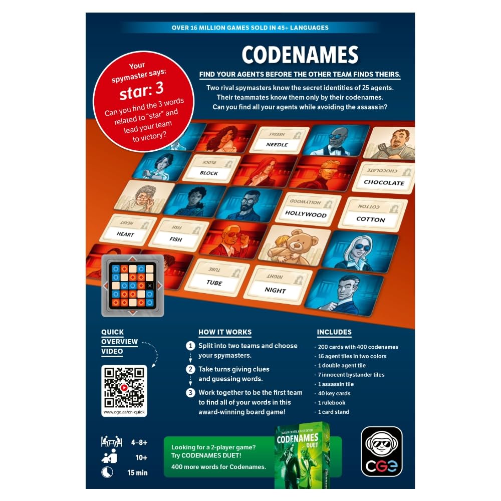 CGE Codenames Board Game (2nd Edition) The Top Secret Word Association Party Game for Friends & Family Game Nights, 4+ Players