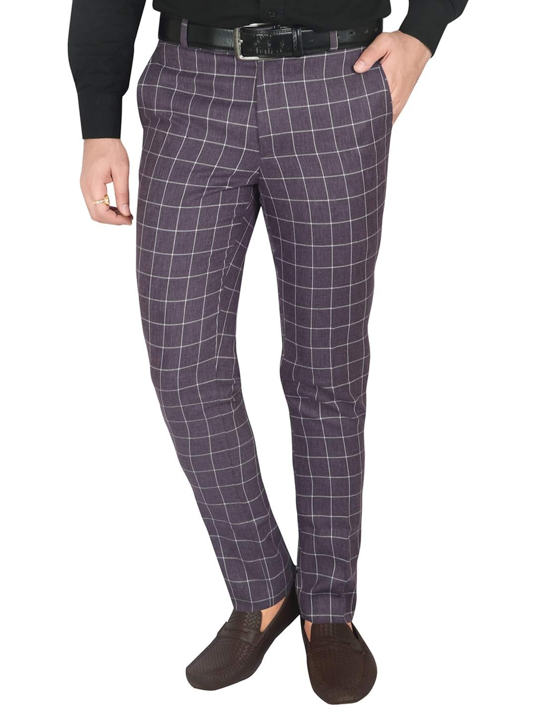 purple tartan trousers mens