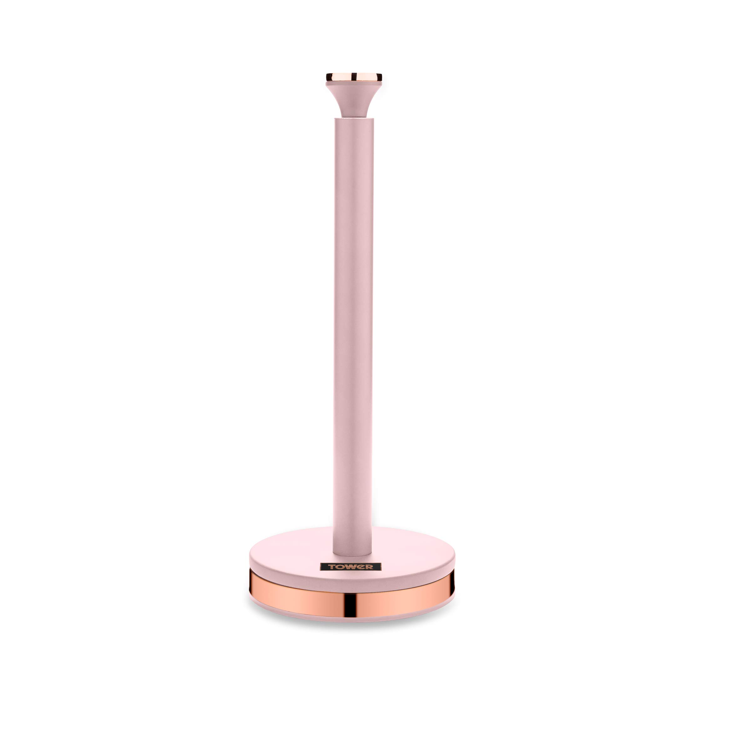 Tower T826133PNK Cavaletto Towel Pole Kitchen Roll Holder with Soft Underliner, Marshmallow Pink and Rose Gold