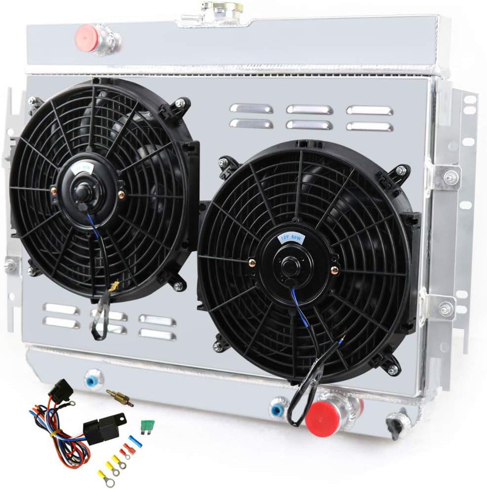 4 Row All Aluminum Radiator +2X12" Fan +Shroud+Relay Kit for 1963-1968 Chevy Bel Air/Impala/Chevelle/Biscayne/Caprice &Multiple Cars
