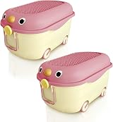 Froppi 70L Toy Box with Lid Pink on Wheels 2 Pack XL Storage view 1