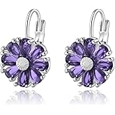 Gold Plated Flower Earrings Birthstone Leverback Earrings Hypoallergenic Vintage Floral Earrings for Women Trendy