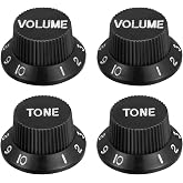 MECCANIXITY Speed Control Knobs 6mm ID 2 Volume 2 Tone Top Hat Guitar Bell Knobs for ST/SQ Electric Guitar Plastic Black with White Characters 2Set
