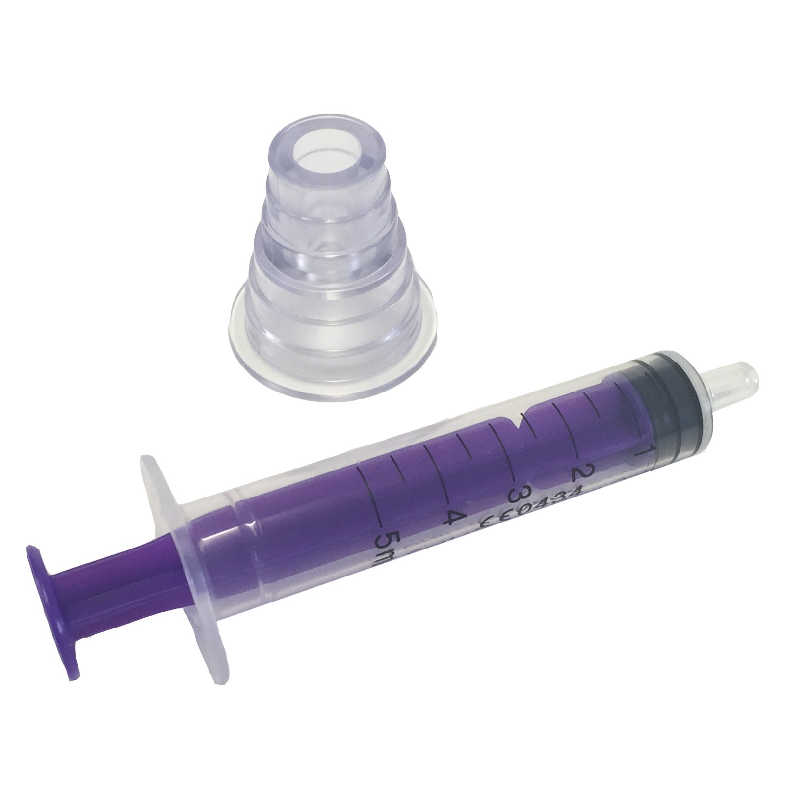 Qualicare 50 X 5 ml Oral Enternal Medicine Baby Elderly Dosage Non-Sterile Latex Free Disposable Purple Syringes With Bottle Adapter