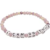 Agriajun Inspired Beaded Stretch Bracelets for Women Cute Family Lover Letter Crystal Pink Blue Beads Stackable Bracelet