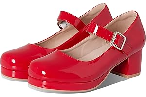 femflame Women's Low Chunky Heel Mary Jane Pumps Ankle Buckle Strap Sweet Round Toe Dress Shoes JK Cosplay Uniform Dress Shoes