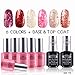 Perfect Summer UV/LED Soak Off Gel Nail Polish, "the Secret of Pink" Glitter Colors with Clear Base Coat and Top Coat Dual Set - Pack of 8, 8ml Each ( Starter Kit #19)