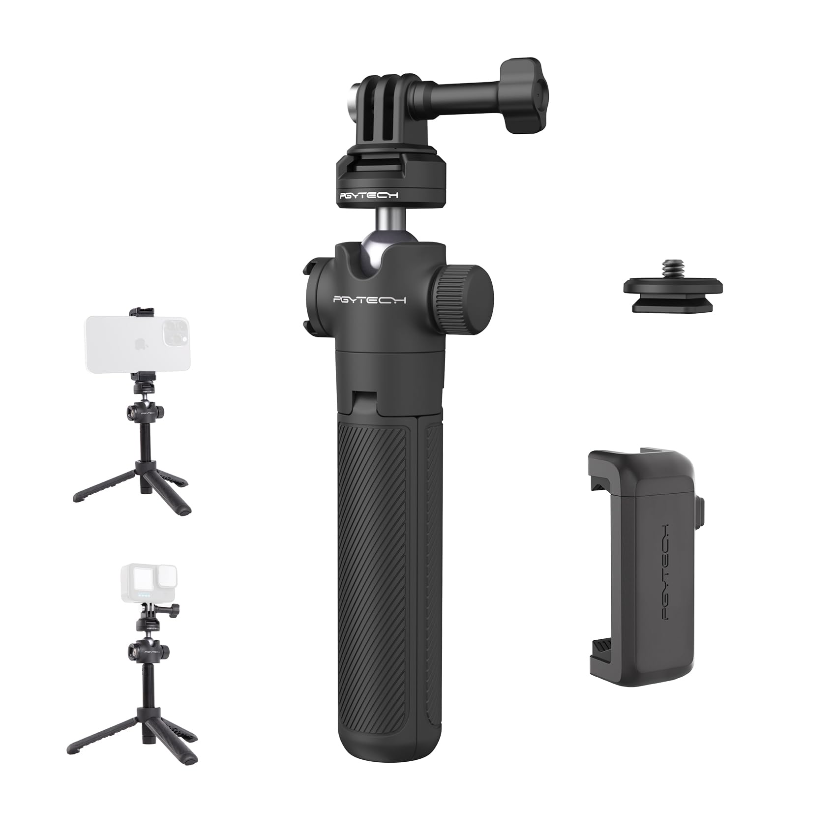 PGYTECH CapLock Extension Pole Tripod with Phone Clip for DJI OSMO Action 5/4, for Gopro Hero 12/11/10, OSMO Pocket, for Insta360, XiaoYi, Feiyu Action Cameras with 1/4"-20 Thread Adapter — image 1