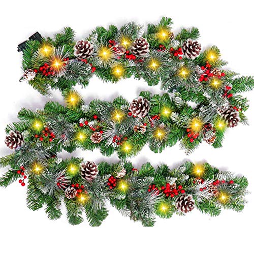 Photo 1 of 9 Foot Prelit Christmas Garland 50 Lights Frosted Xmas Garland Battery Operated
