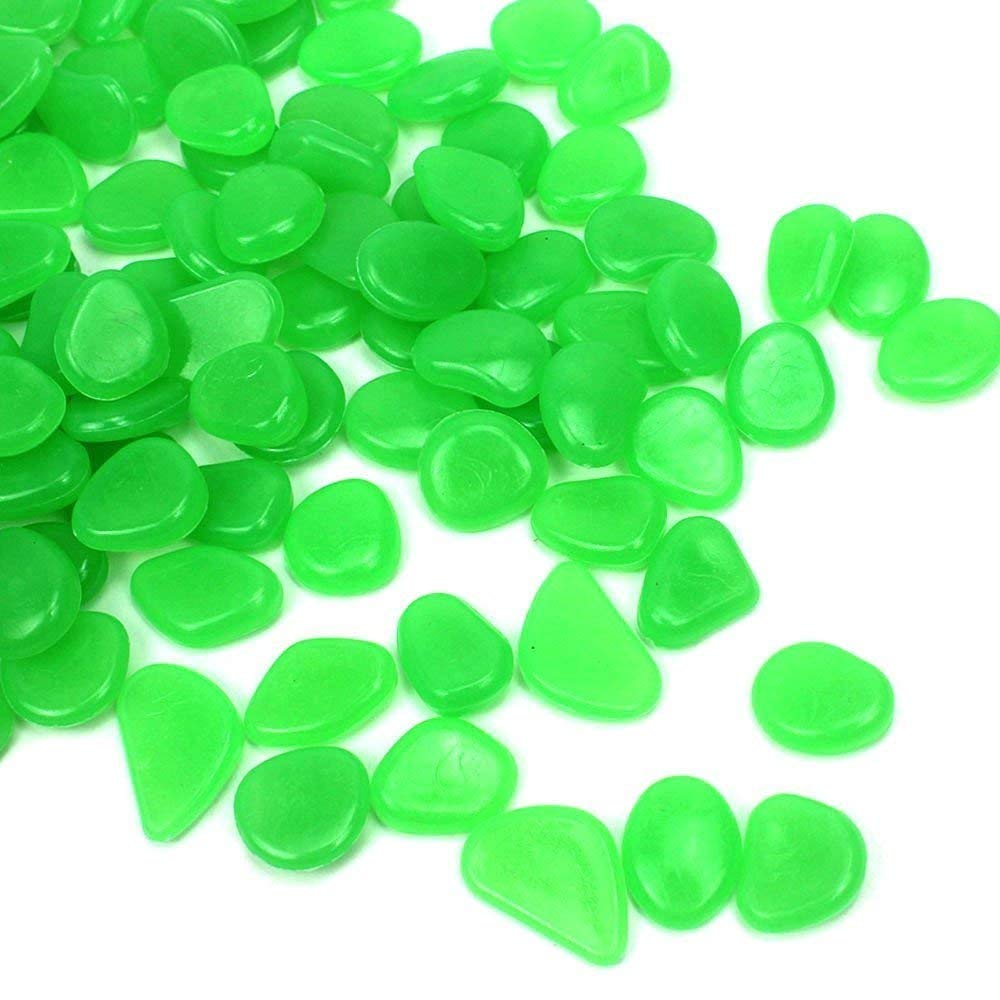 SPICOM 100pc Glow in The Dark Pebble Stones Luminous | Decorative Stones | For Fish Tank Garden Pathway Flower Pot Bed Shiny | MIX COLOURS (Green)