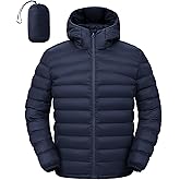 Rdruko Men's Lightweight Packable Puffer Jacket with Hood High Collar Water Resistant Warm Insulated Puffy Winter Coats