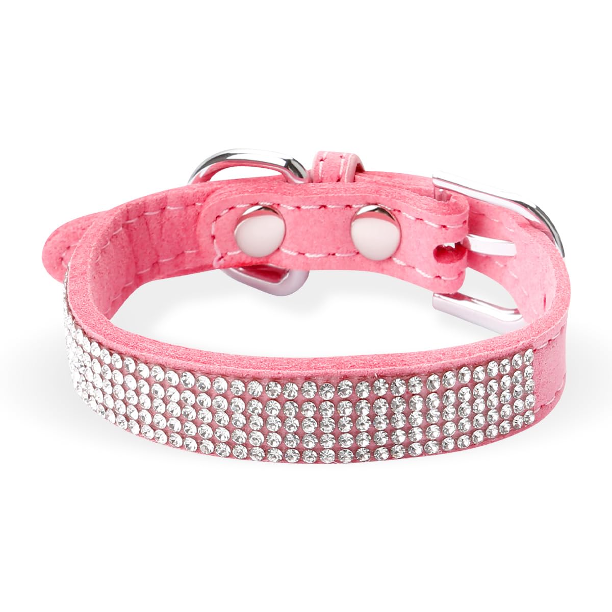 Rhinestone Puppy Collar, GLADFRESIT Adjustable Soft Leather Cat Collar, Cute Sparkling Pet Collar for Small Cat and Dog (XS, Pink)