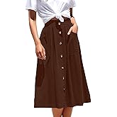Ladybranch Women's Midi Skirts Casual High Elastic Waist A Line Pleated Midi Skirts with Pockets