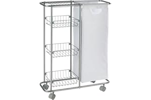 WENKO 3 Tier Rolling Cart with Removable Storage Bag, Utility Cart Made of Steel, Rolling Storage Cart in Grey, Bathroom, Kitchen Organizer, Capacity 7.4 Gal, 7.9 x 22.8 x 31.5 inch