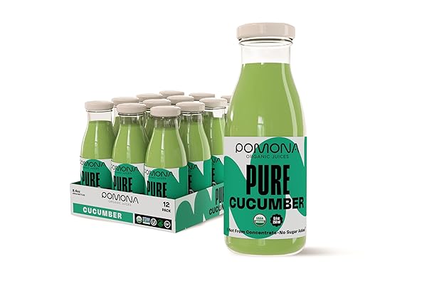 POMONA ORGANIC JUICES PURE CUCUMBER JUICE, 8.4 OUNCE BOTTLE (PACK OF 12), COLD PRESSED ORGANIC JUICE, NON-GMO, NO SUGAR ADDED, NOT FROM CONCENTRATE, GLUTEN FREE, KOSHER CERTIFIED, PRESERVATIVE FREE