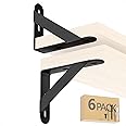4x3 Shelf Brackets 6-Pack, Shelf Support Shelf Holder Steel Wall Mount Heavy Duty Small L Shape Triangle 90 Degree Metal Black with Screws Anchors Soporte de Estante
