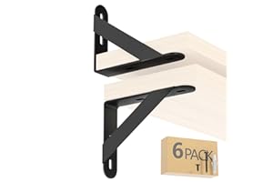 COCOYA 4x3 Shelf Brackets 6-Pack, Shelf Support Shelf Holder Steel Wall Mount Heavy Duty Small L Shape Triangle 90 Degree Metal Black with Screws Anchors Soporte de Estante