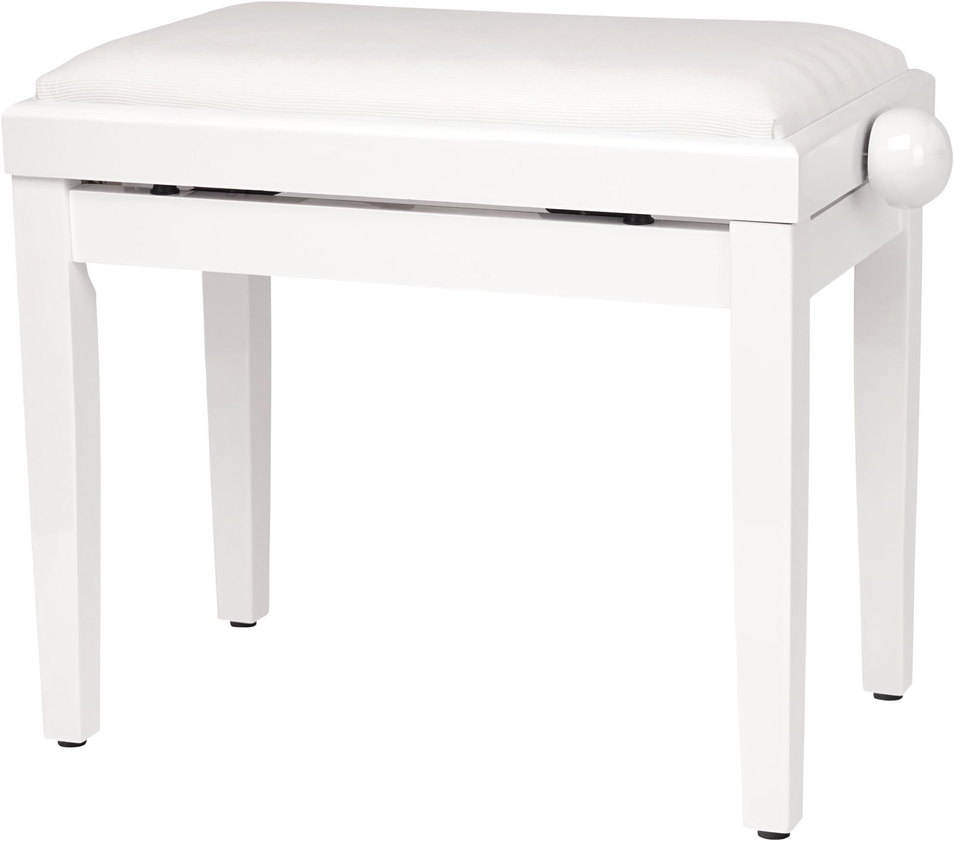 Classic Cantabile Piano Bank High Gloss White (Height Adjustable from 47-56 cm, Pindle Mechanism with Seat 55 x 32 cm, White Velor, Stable)
