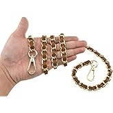 HAHIYO Metal Plus Synthetic Leather Purse Chain Strap Length 39.4 Inches Brown Gold for Shoulder Cross Body Sling Purse Handbag Clutch Replacement Comfortable 0.47 Inches Wide 5mm Extra Thick 1 Pack