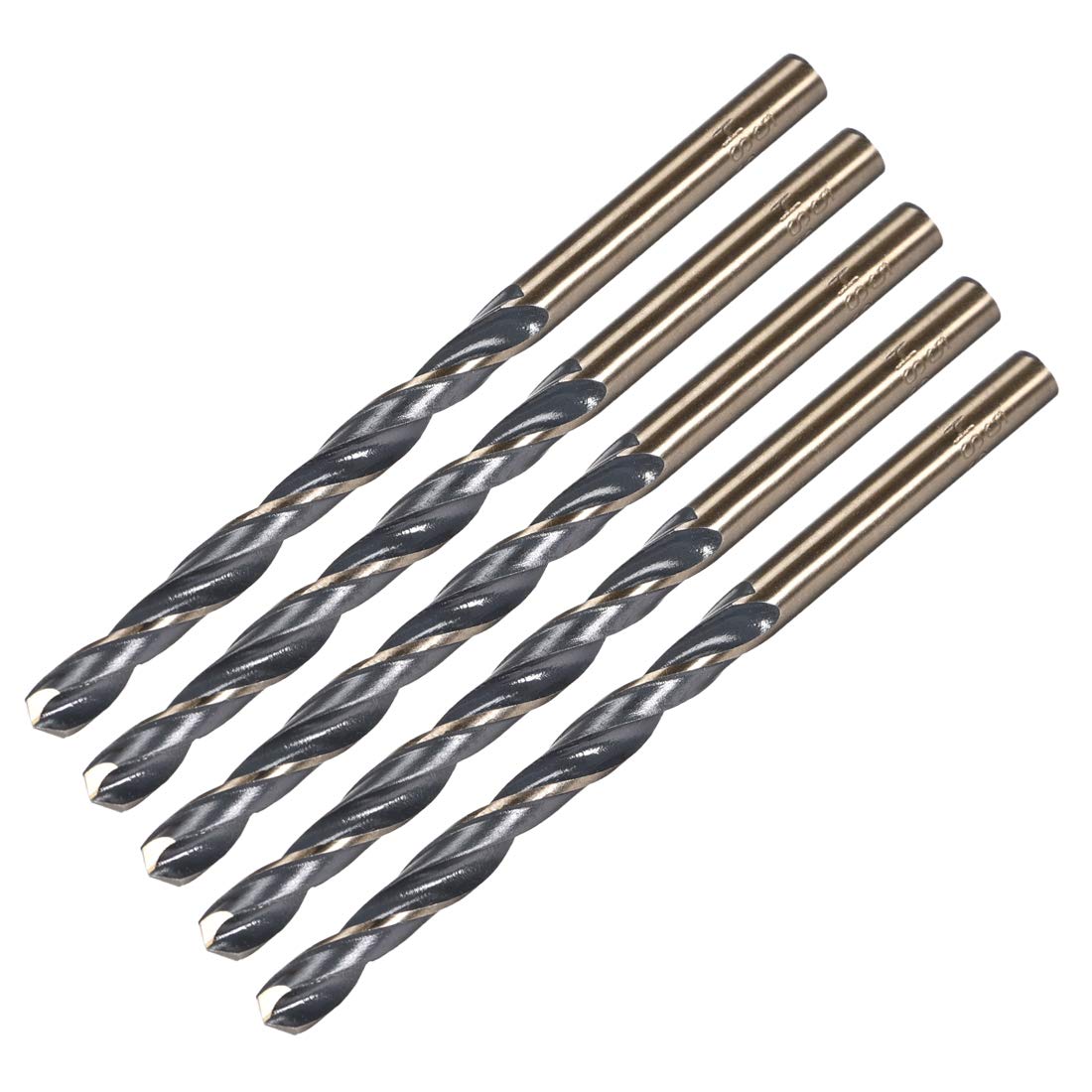 sourcing map 5pcs Straight Shank Twist Drill Bits 5mm Gold Titanium & Black Nitride Coated High Speed Steel (HSS) 4341 with 5mm Shank for Stainless Steel Alloy Metal Plastic Wood