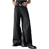 VIPWOLF Men's Wide Leg Dress Pants Zipper Fly Button Side Flare Baggy Pants Trousers
