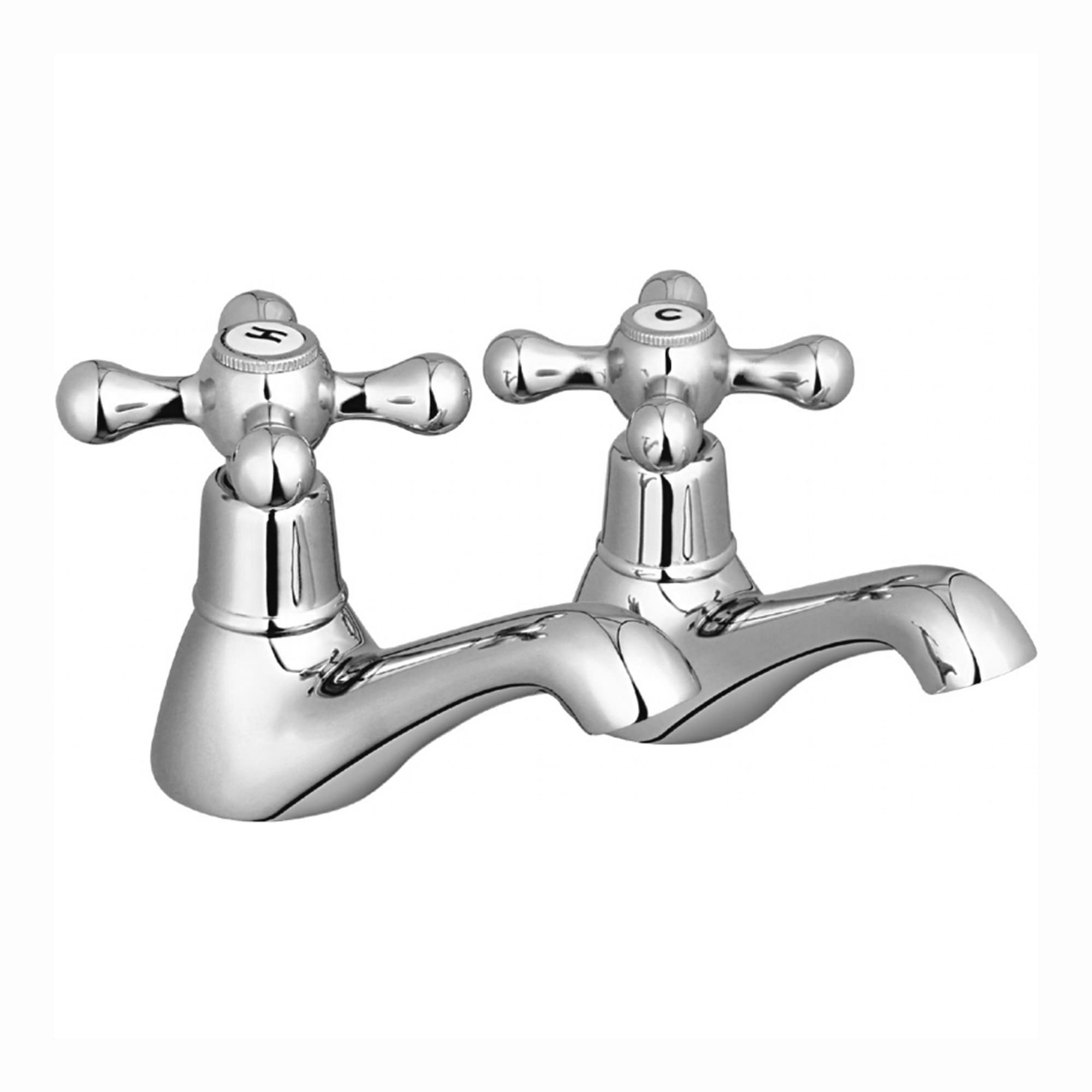 ENKI, Beaumont, BT8606, Chrome, Twin Hot and Cold Basin Taps, Traditional Victorian Cross Handle, Solid Brass, Easy Clean, Traditional Design, Easy to Install, 1-Year Guarantee