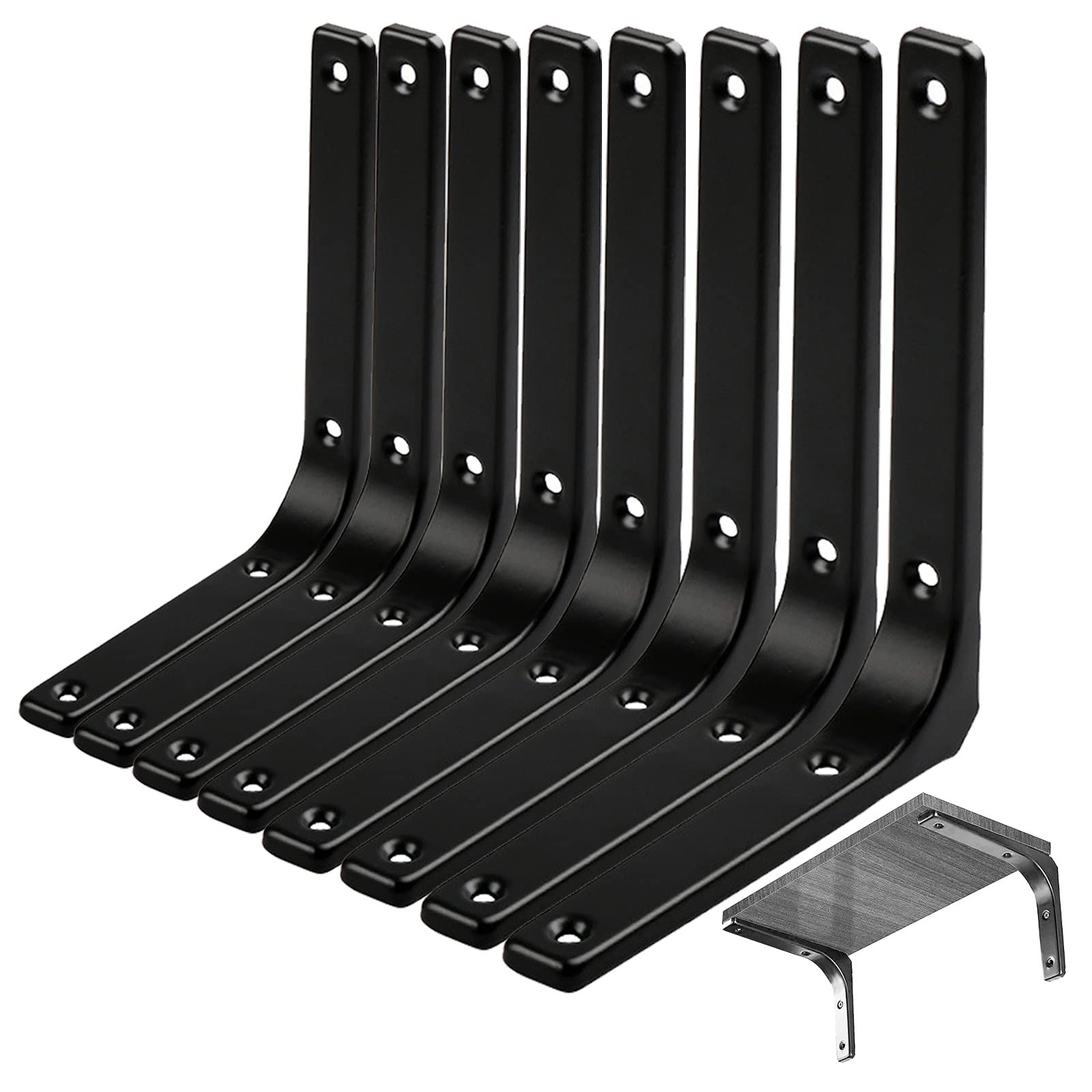 8 pcs Shelf Bracket, Triangle Support Wall Hanging,Space-Saving DIY Triangular Corner Brace Angle Brackets (Matte Black, 150mm x 125mm)