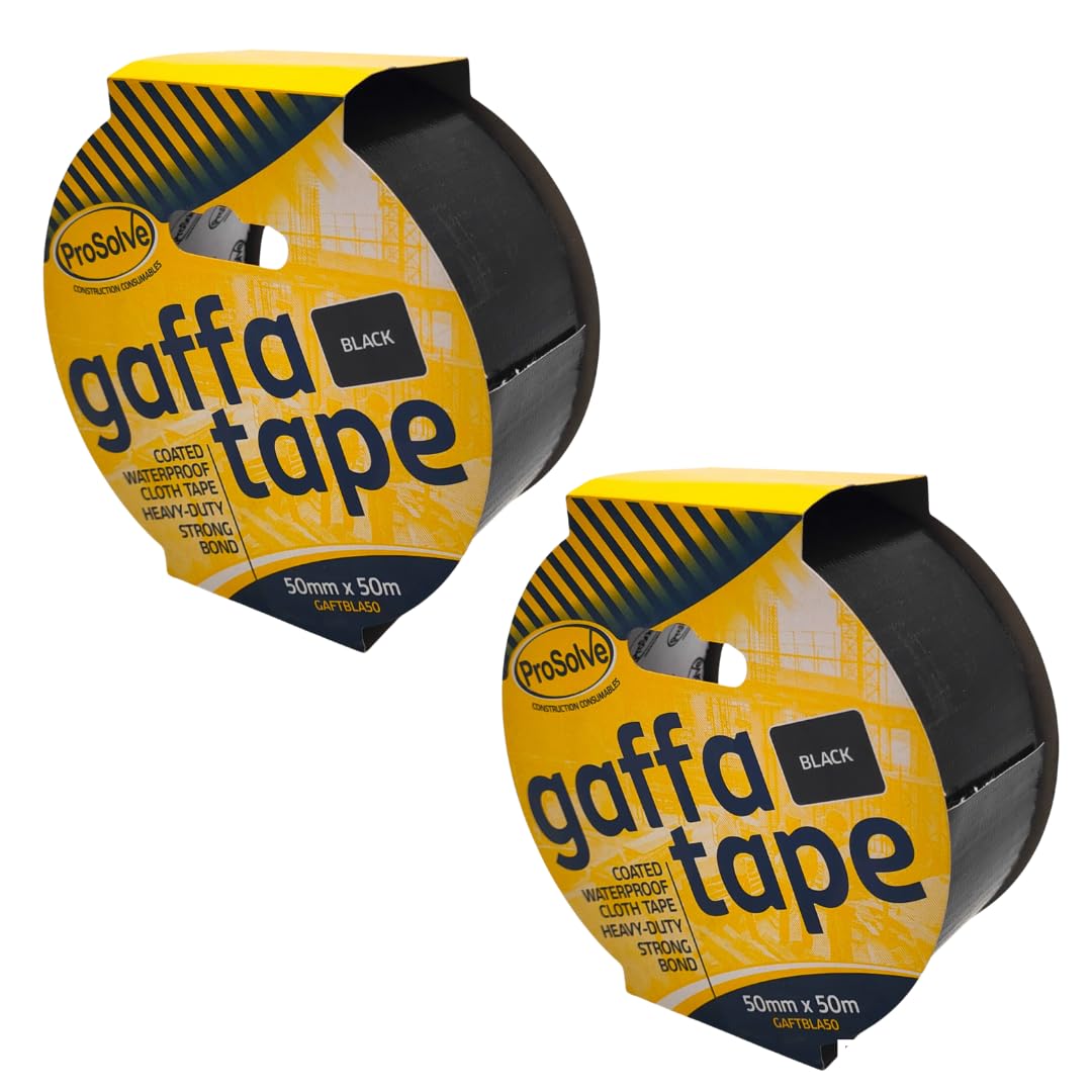 MSF Pack OF 2 Black PROSOLVE Size 50mm x 50m Black Premium Gaffer Tape Cloth Gaffa Duct Waterproof Pack OF 2.