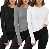 Patelai 3 Pack Women Thermal Shirts Long Sleeve Fleece Lined Undershirts Soft Crew Neck Base Layer Top Underwear Cold Weather