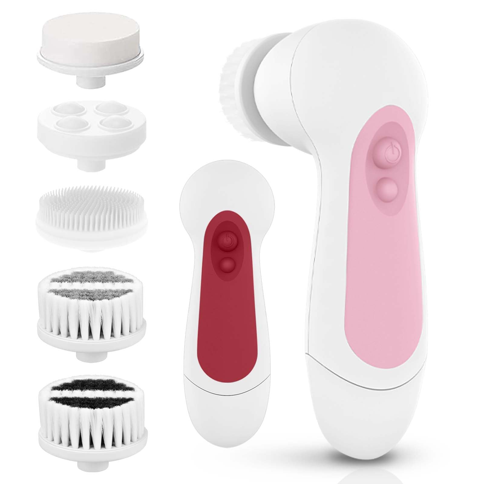 Waterproof Facial Cleansing Spin Brush Set with 3 Exfoliating Brush Heads - Complete Face Spa System by CLSEVXY - for Gentle Exfoliation and Deep Scrubbing(Pink)