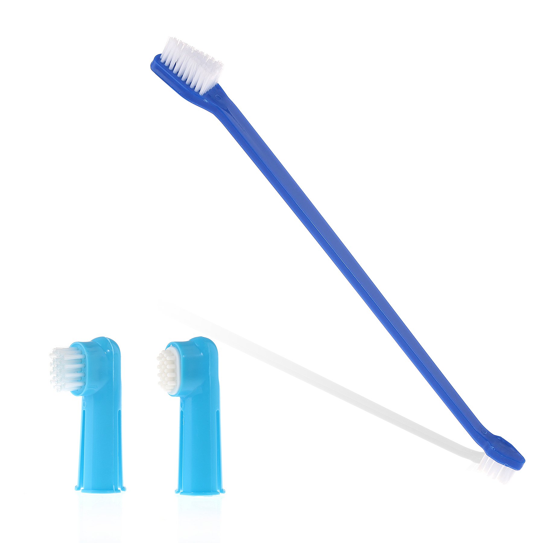 Dog Toothbrush Set of 1 Dual-headed Brush For Better Dog Dental Care And Dog Breath Freshener - Bonus 2 Finger Toothbrushes Included -for Small to Large Dogs, Cats, & Most Pets