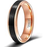 TRUMIUM 6mm 8mm Tungsten Rings for Men Women Black Wedding Band 24K Gold Plated/Rose Gold Plated Step Edges Comfort Fit Size 6-13
