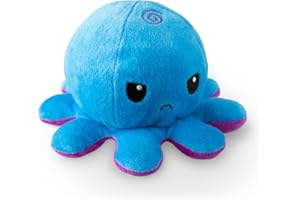 TeeTurtle - The Original Reversible Octopus Plushie - Purple + Blue - Cute Sensory Fidget Stuffed Animals That Show Your Mood, Angry Blue + Happy Purple, 4 inch