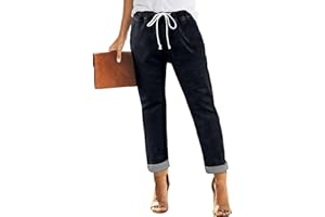 Sweezarmo Women's Denim Stretch Joggers Drawstring Elastic Waist Pull On Jeans with Side Pocket for Women
