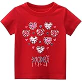 Tkria Boys Girls Valentine Shirts Short Sleeve Monster Truck Excavator Flamingos XOXO Love Heart Tops for Kids 2-10T