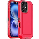 Annymall for iPhone 16 Pro Max Case with 2 Screen Protector,Shockproof Drop Protection Dust Proof Heavy Duty Military Grade Multi-Layer Rugged Protective Phone Case Cover (Red)
