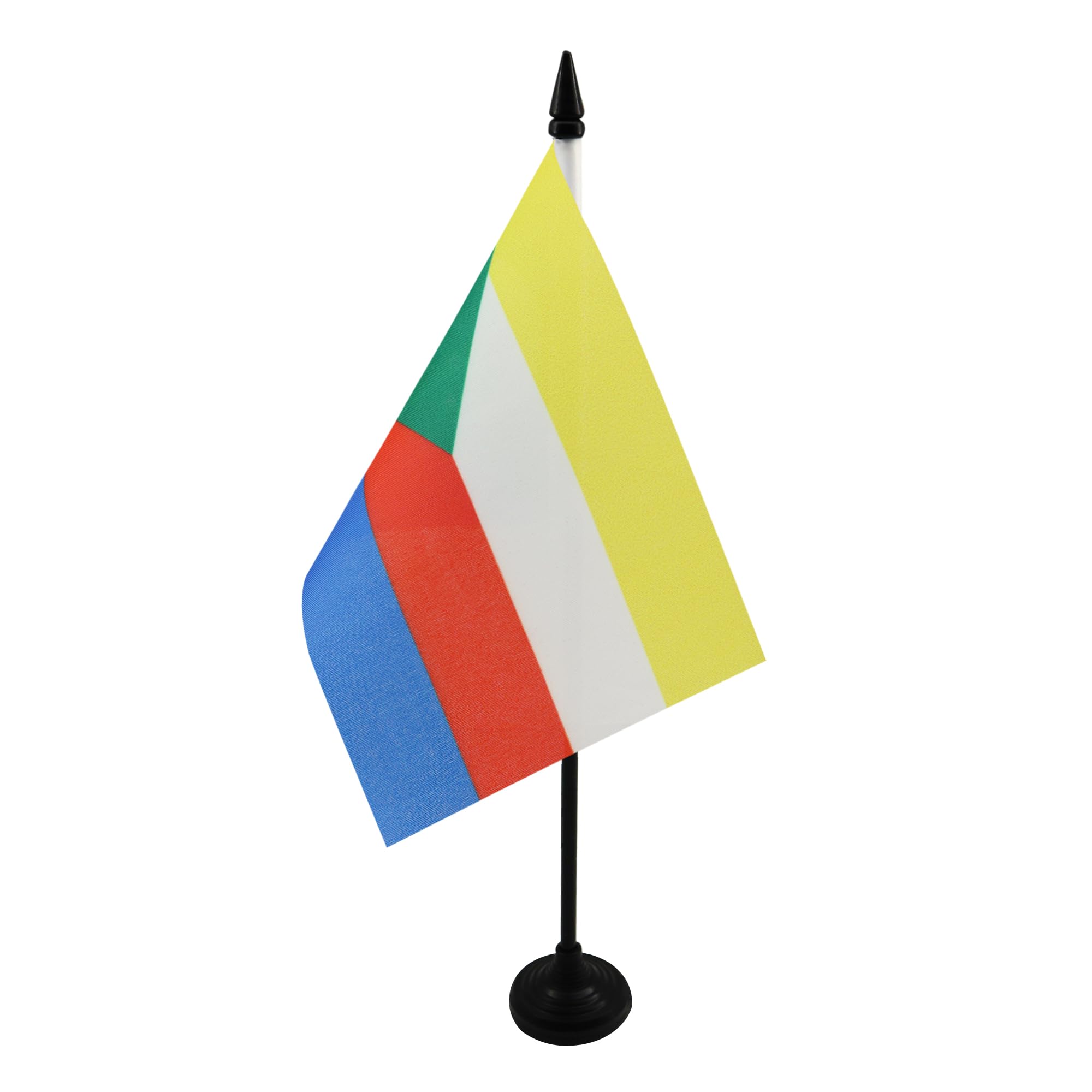 AZ FLAG - Comoros Table Flag 4'' x 6'' - Comoran Office Mini Banner 100% Polyester 15 x 10 cm - Mini Desk Flag with 10'' Pole and Black Plastic Base — image 1