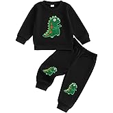 wdehow Toddler Baby Boy Fall Clothes Dinosaur Embroidered Long Sleeve Sweatshirt Elastic Waist Pant Set Winter Outfits