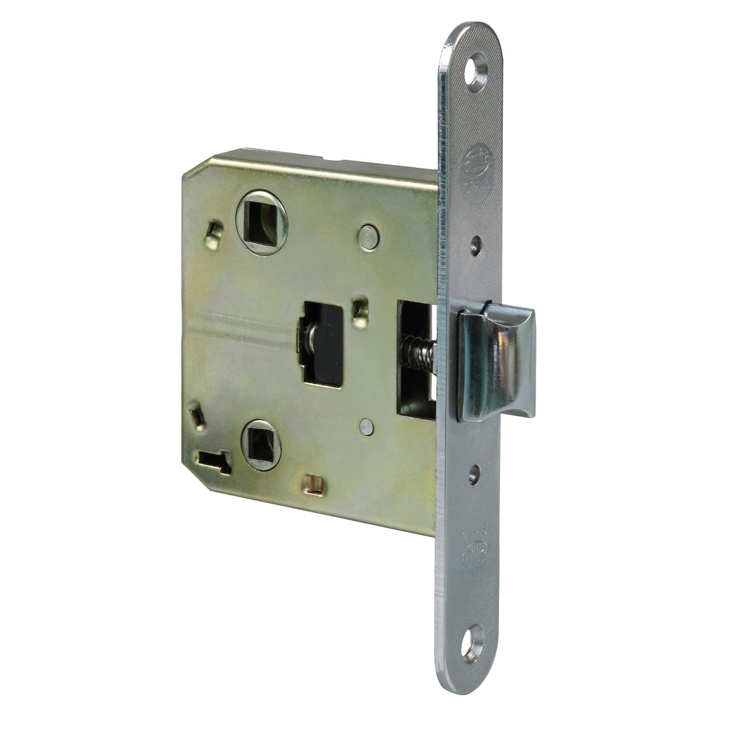 Amig - Unified Latch Model 2000 | for Wooden Passage Doors to Bathrooms, Kitchens or Rooms | Recessed Brass-Plated Steel Closure | Entry Size 50 mm | Round Edge Front | Screws Included | Metal Finish