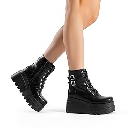 DREAM PAIRS Women Platform Combat Ankle Boots Goth