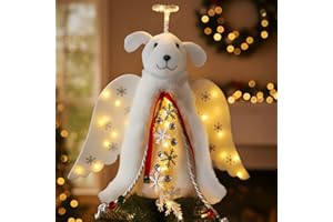 iHeartDogs Christmas Tree Topper Decoration - The Original Dog ‘Christmas Miracle’ Angel Dog Tree Topper LED Lighted Halo, Snowflake Garland & Wings Decor Ornament, Holiday Decoration